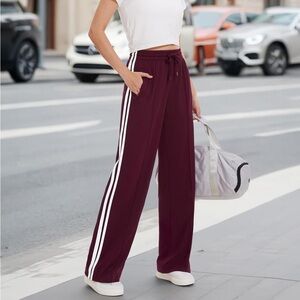 Burgundy Side Stripe Track Pants